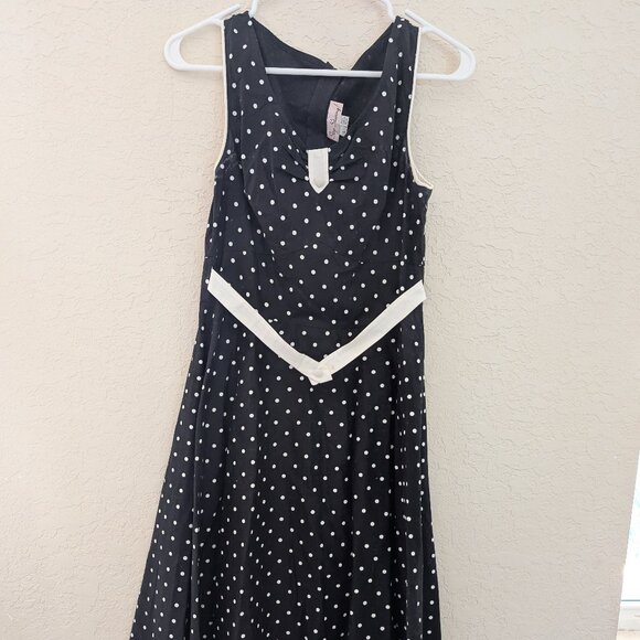 Vintage Stop Staring Polka Dot Black and White 50's House Dress Sz L Pin Up Belt - Picture 1 of 6